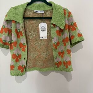 Zara Green and Orange Knit Sweater